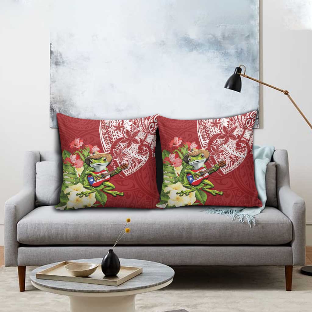 Puerto Rico Coqui Frog Pillow Cover Tropical Flowers Polynesian Style - Polynesian Pride