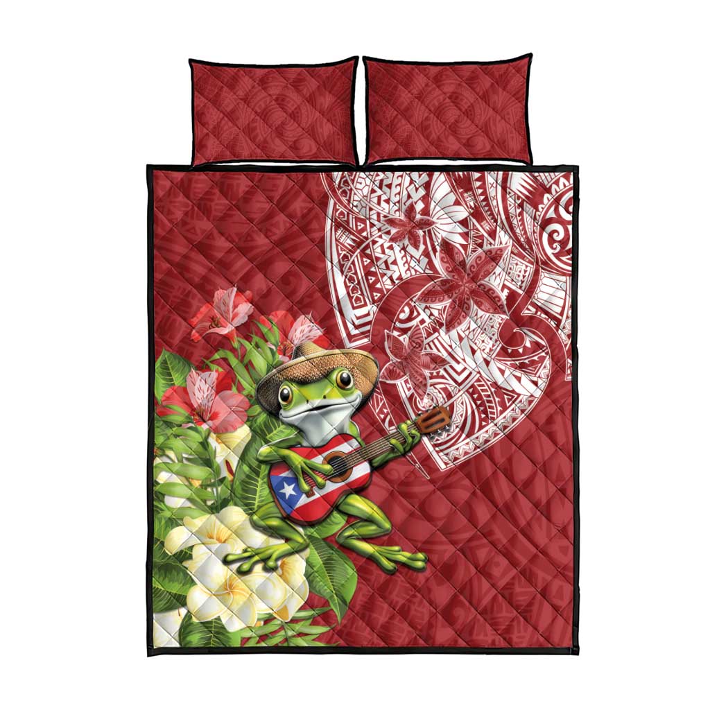 Puerto Rico Coqui Frog Quilt Bed Set Tropical Flowers Polynesian Style LT05 - Polynesian Pride
