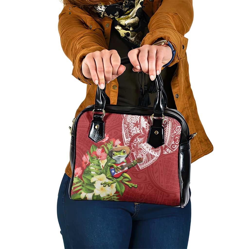 Puerto Rico Coqui Frog Shoulder Handbag Tropical Flowers Polynesian Style LT05 One Size Red - Polynesian Pride