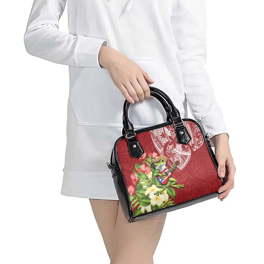Puerto Rico Coqui Frog Shoulder Handbag Tropical Flowers Polynesian Style - Polynesian Pride