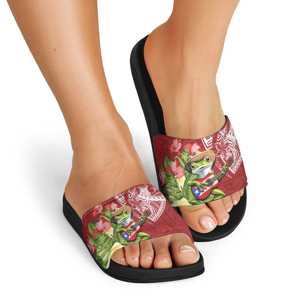 Puerto Rico Coqui Frog Slide Sandals Tropical Flowers Polynesian Style LT05 - Polynesian Pride