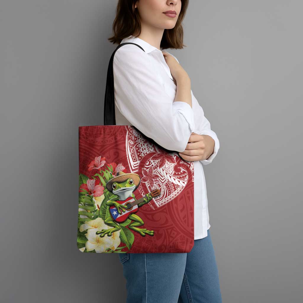 Puerto Rico Coqui Frog Tote Bag Tropical Flowers Polynesian Style LT05 - Polynesian Pride
