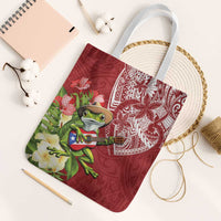 Puerto Rico Coqui Frog Tote Bag Tropical Flowers Polynesian Style LT05 White Strap One Size Red - Polynesian Pride