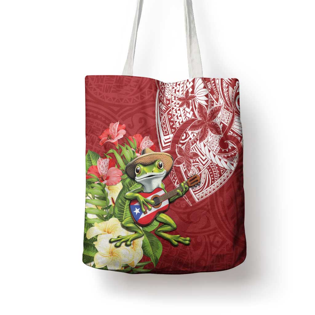 Puerto Rico Coqui Frog Tote Bag Tropical Flowers Polynesian Style LT05 - Polynesian Pride