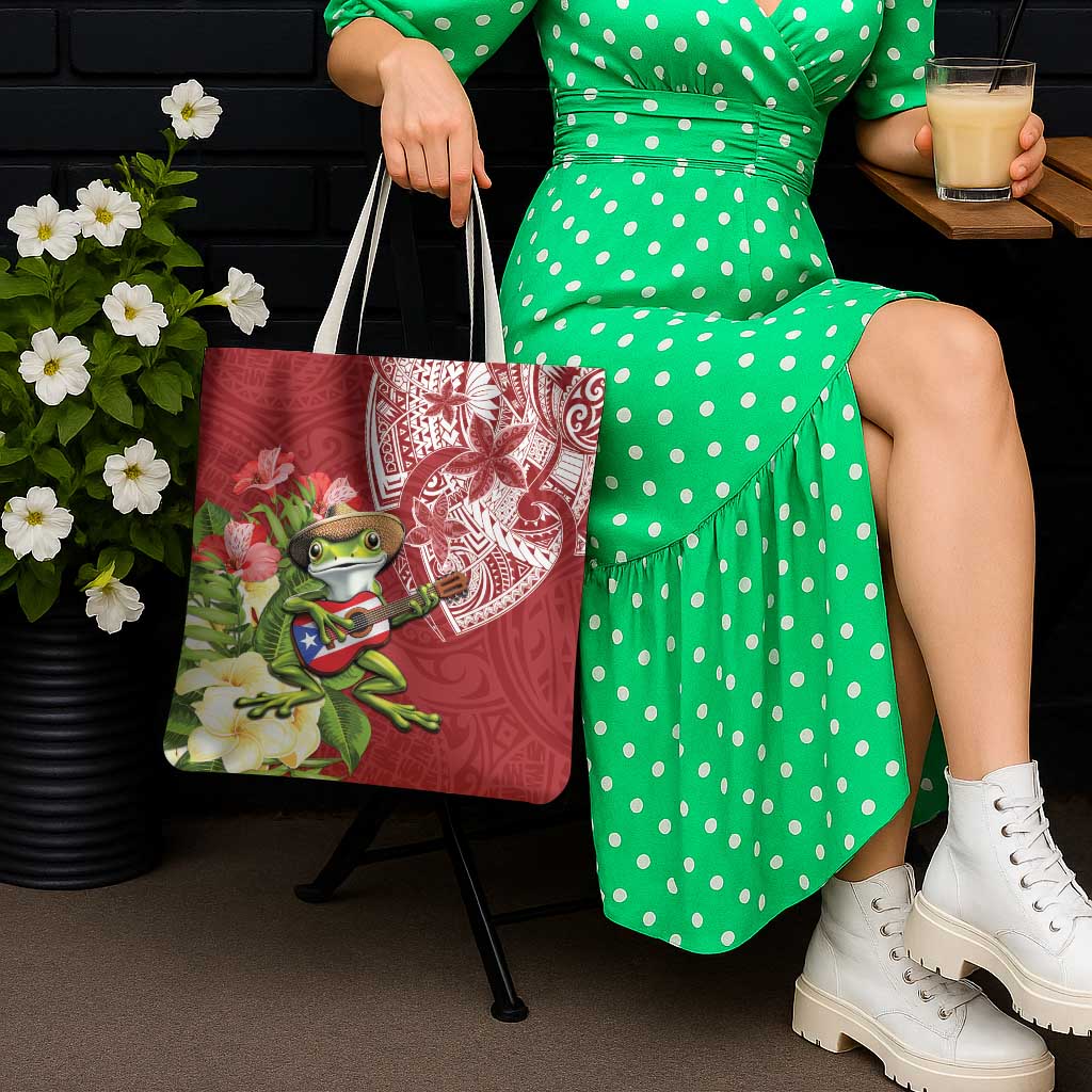 Puerto Rico Coqui Frog Tote Bag Tropical Flowers Polynesian Style LT05 - Polynesian Pride