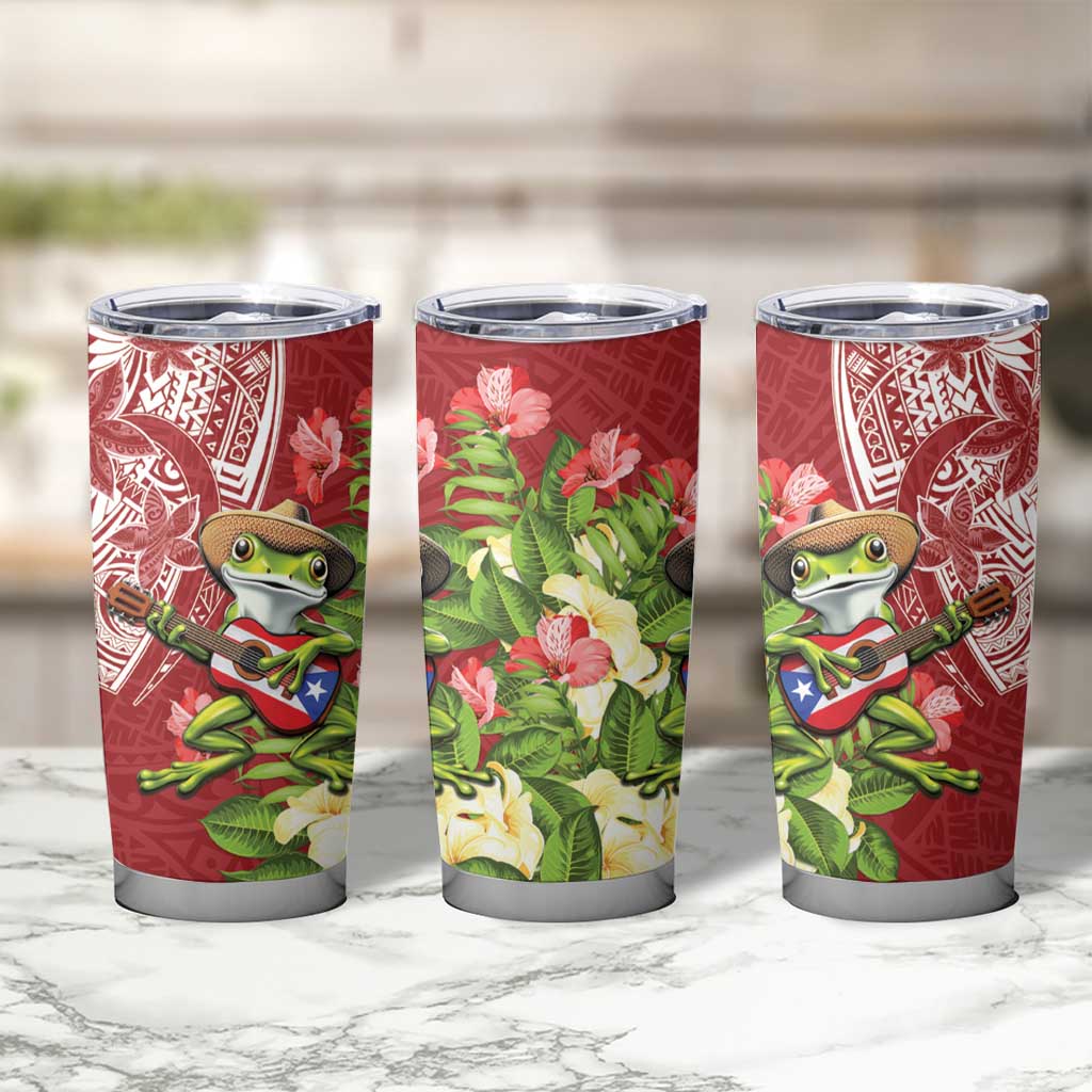 Puerto Rico Coqui Frog Tumbler Cup Tropical Flowers Polynesian Style - Polynesian Pride