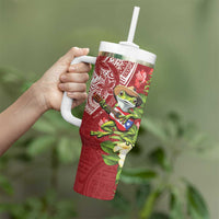 Puerto Rico Coqui Frog Tumbler With Handle Tropical Flowers Polynesian Style LT05 - Polynesian Pride