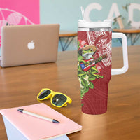 Puerto Rico Coqui Frog Tumbler With Handle Tropical Flowers Polynesian Style LT05 - Polynesian Pride