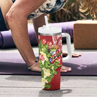 Puerto Rico Coqui Frog Tumbler With Handle Tropical Flowers Polynesian Style LT05 - Polynesian Pride