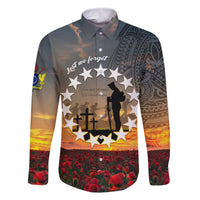Cook Islands ANZAC Day Family Matching Off Shoulder Short Dress and Hawaiian Shirt Lest We Forget LT05 Dad's Shirt - Long Sleeve Grey - Polynesian Pride