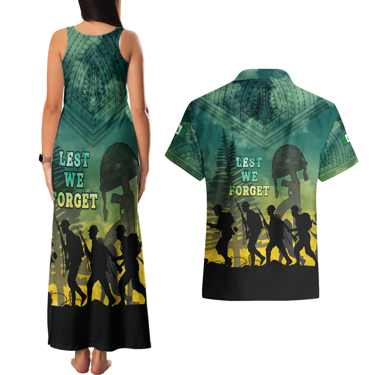 Norfolk Island ANZAC Day Couples Matching Tank Maxi Dress and Hawaiian Shirt Lest We Forget LT05 - Polynesian Pride