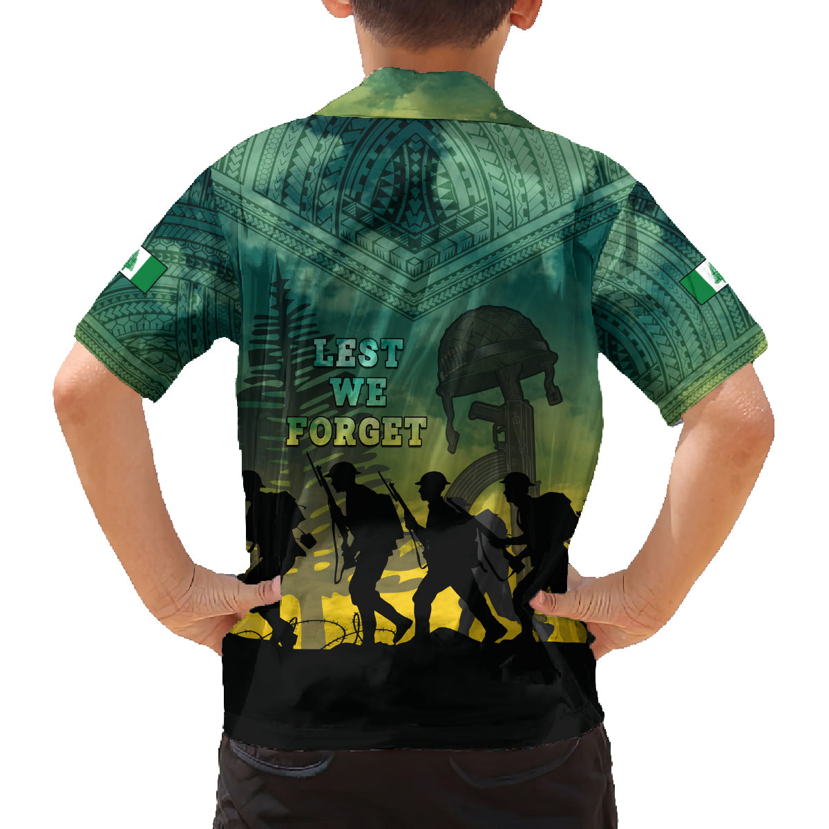 Norfolk Island ANZAC Day Family Matching Off Shoulder Maxi Dress and Hawaiian Shirt Lest We Forget LT05 - Polynesian Pride