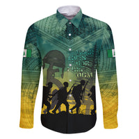 Norfolk Island ANZAC Day Family Matching Off Shoulder Short Dress and Hawaiian Shirt Lest We Forget LT05 Dad's Shirt - Long Sleeve Dark Cyan - Polynesian Pride