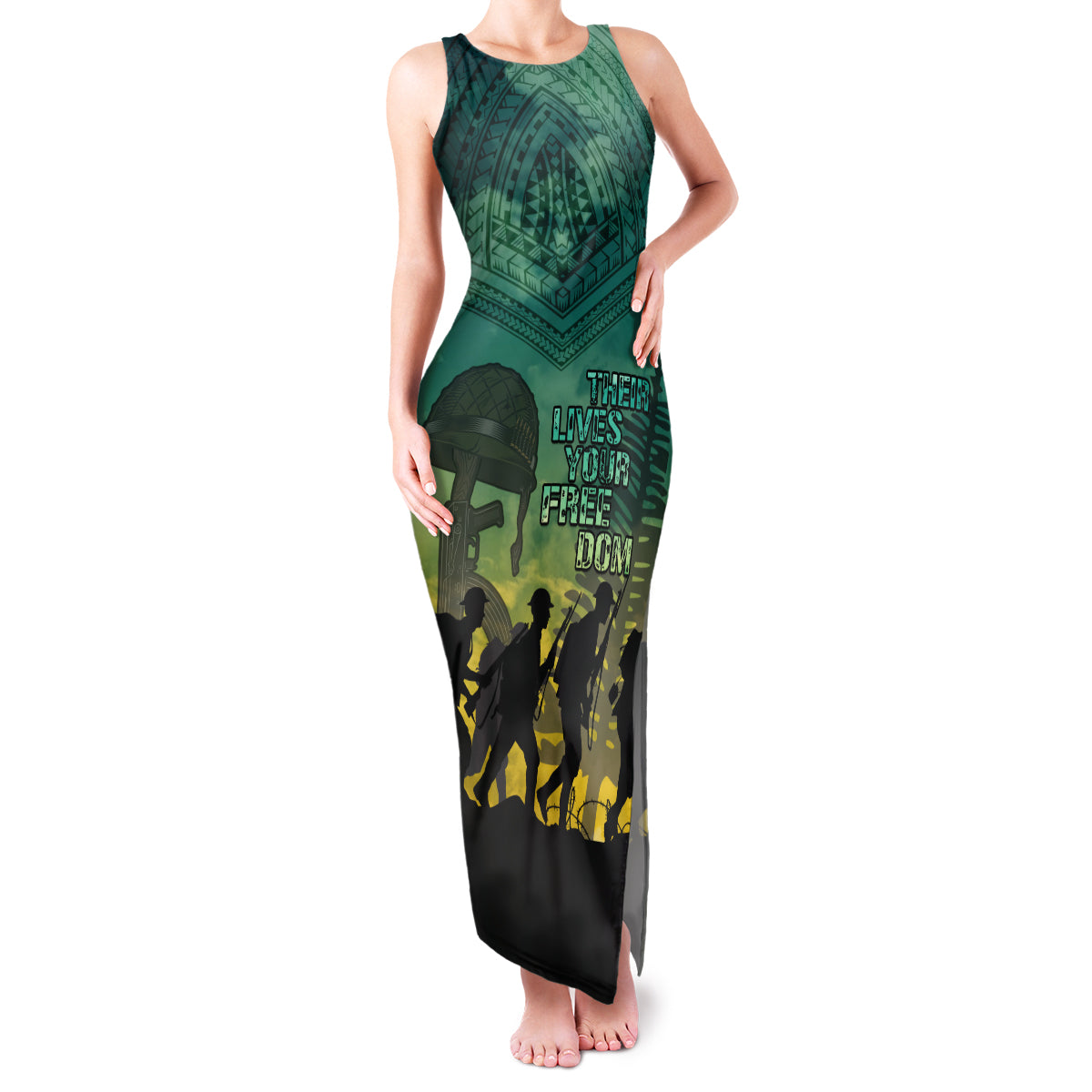 Norfolk Island ANZAC Day Family Matching Tank Maxi Dress and Hawaiian Shirt Lest We Forget LT05 Mom's Dress Dark Cyan - Polynesian Pride