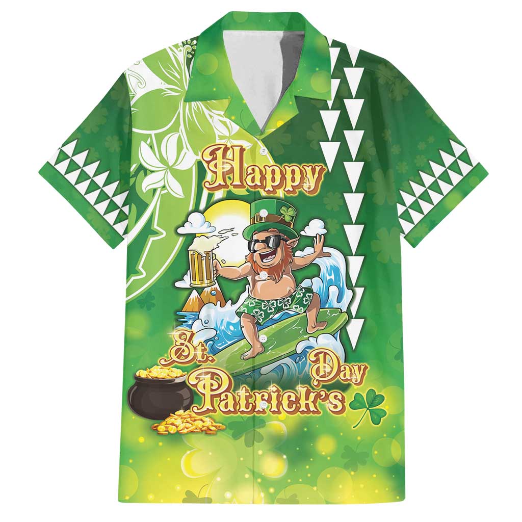 Hawaii Saint Patrick's Day Family Matching Long Sleeve Bodycon Dress and Hawaiian Shirt Funny Surfing Leprechaun LT05 Dad's Shirt - Short Sleeve Green - Polynesian Pride