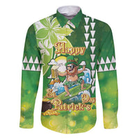 Hawaii Saint Patrick's Day Family Matching Long Sleeve Bodycon Dress and Hawaiian Shirt Funny Surfing Leprechaun LT05 Dad's Shirt - Long Sleeve Green - Polynesian Pride