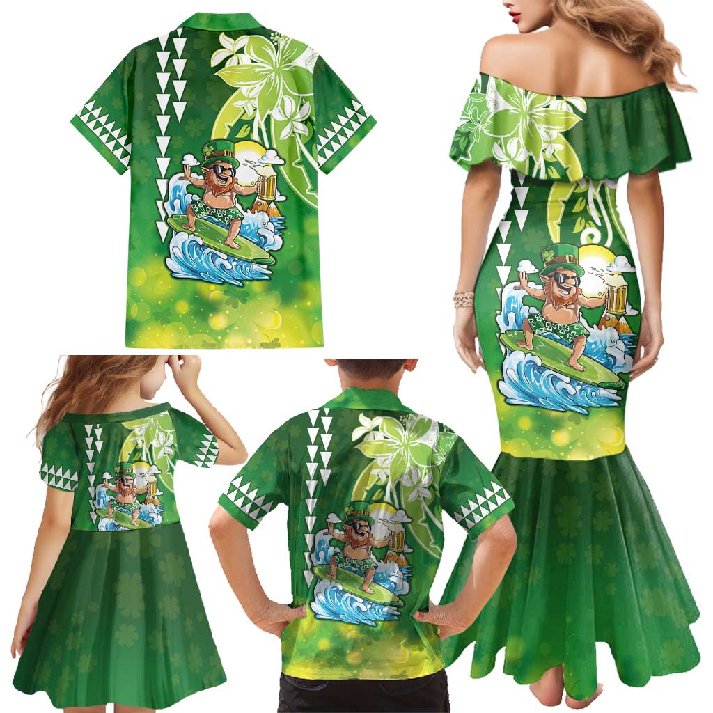 Hawaii Saint Patrick's Day Family Matching Mermaid Dress and Hawaiian Shirt Funny Surfing Leprechaun LT05 - Polynesian Pride