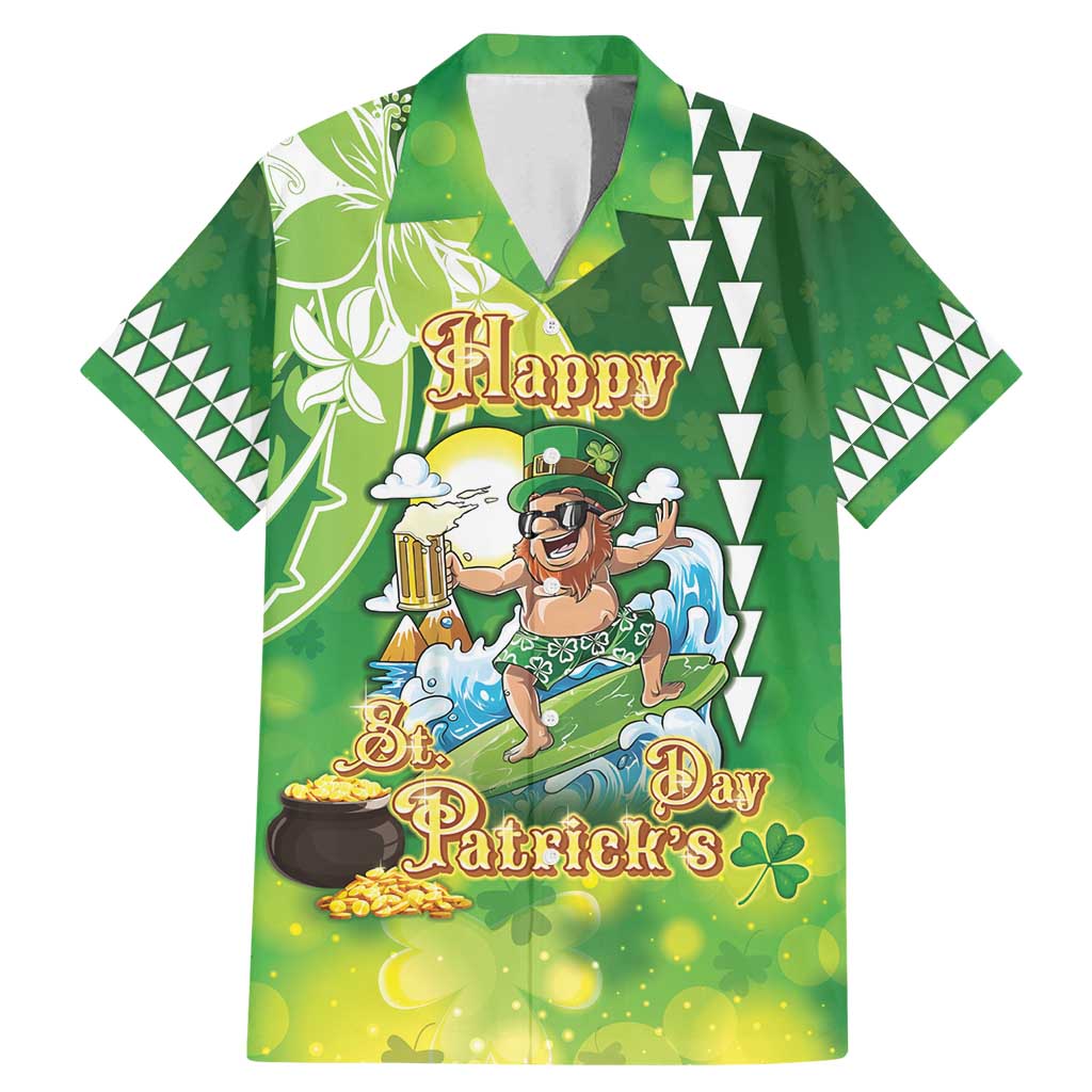 Hawaii Saint Patrick's Day Family Matching Mermaid Dress and Hawaiian Shirt Funny Surfing Leprechaun LT05 Dad's Shirt - Short Sleeve Green - Polynesian Pride