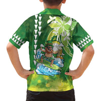 Hawaii Saint Patrick's Day Family Matching Off The Shoulder Long Sleeve Dress and Hawaiian Shirt Funny Surfing Leprechaun LT05 - Polynesian Pride