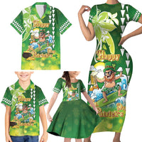 Hawaii Saint Patrick's Day Family Matching Short Sleeve Bodycon Dress and Hawaiian Shirt Funny Surfing Leprechaun LT05 - Polynesian Pride