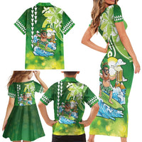 Hawaii Saint Patrick's Day Family Matching Short Sleeve Bodycon Dress and Hawaiian Shirt Funny Surfing Leprechaun LT05 - Polynesian Pride