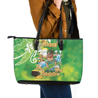 Hawaii Saint Patrick's Day Leather Tote Bag Funny Surfing Leprechaun