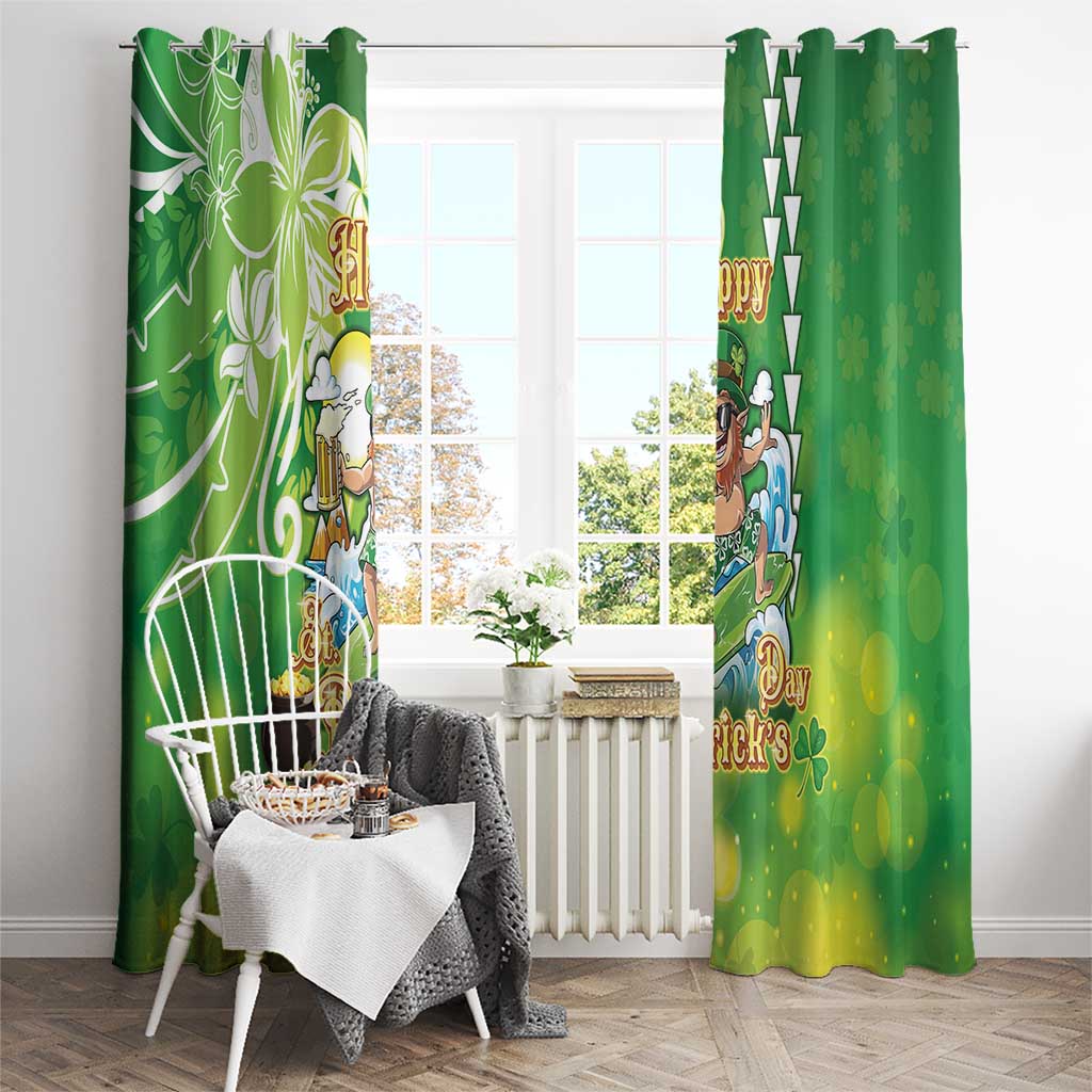 Hawaii Saint Patrick's Day Window Curtain Funny Surfing Leprechaun