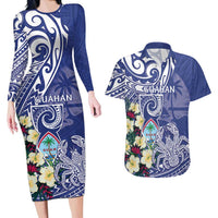 Personalised Hafa Adai Guam Couples Matching Long Sleeve Bodycon Dress and Hawaiian Shirt Latte Stone With Coconut Crab