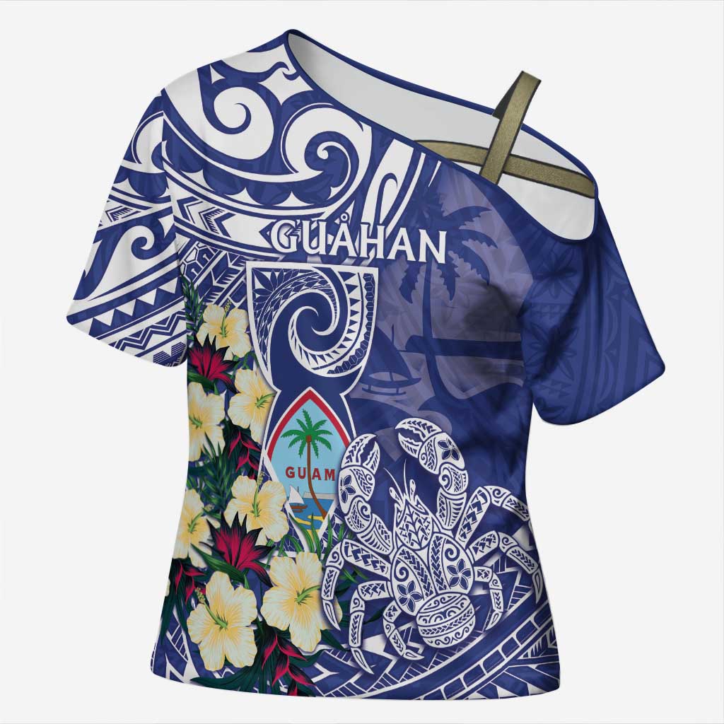Personalised Hafa Adai Guam Cross Shoulder Shirt Latte Stone With Coconut Crab