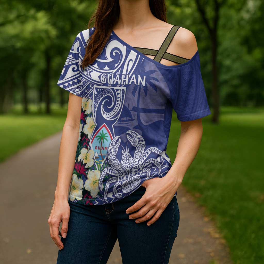 Personalised Hafa Adai Guam Cross Shoulder Shirt Latte Stone With Coconut Crab