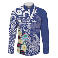 Personalised Hafa Adai Guam Family Matching Mermaid Dress and Hawaiian Shirt Latte Stone With Coconut Crab LT05 Dad's Shirt - Long Sleeve Blue - Polynesian Pride
