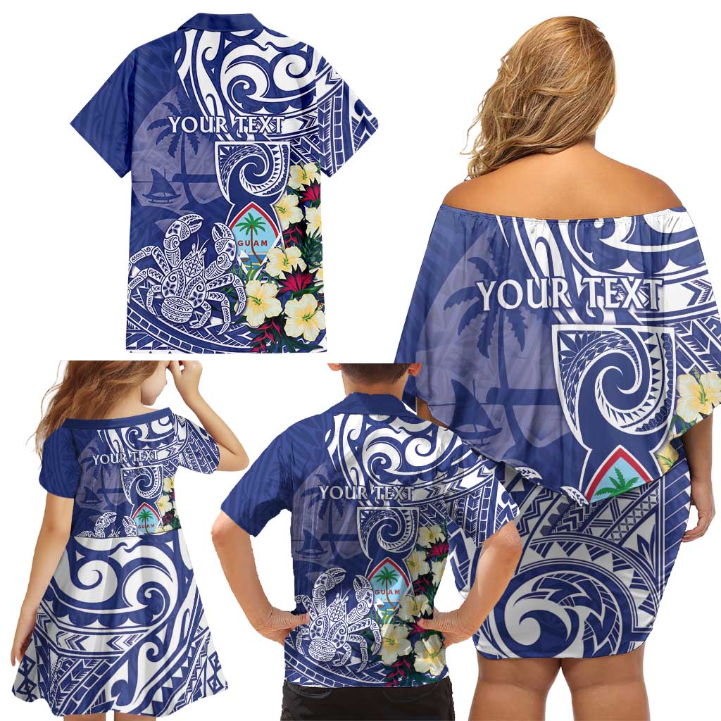 Personalised Hafa Adai Guam Family Matching Off Shoulder Short Dress and Hawaiian Shirt Latte Stone With Coconut Crab