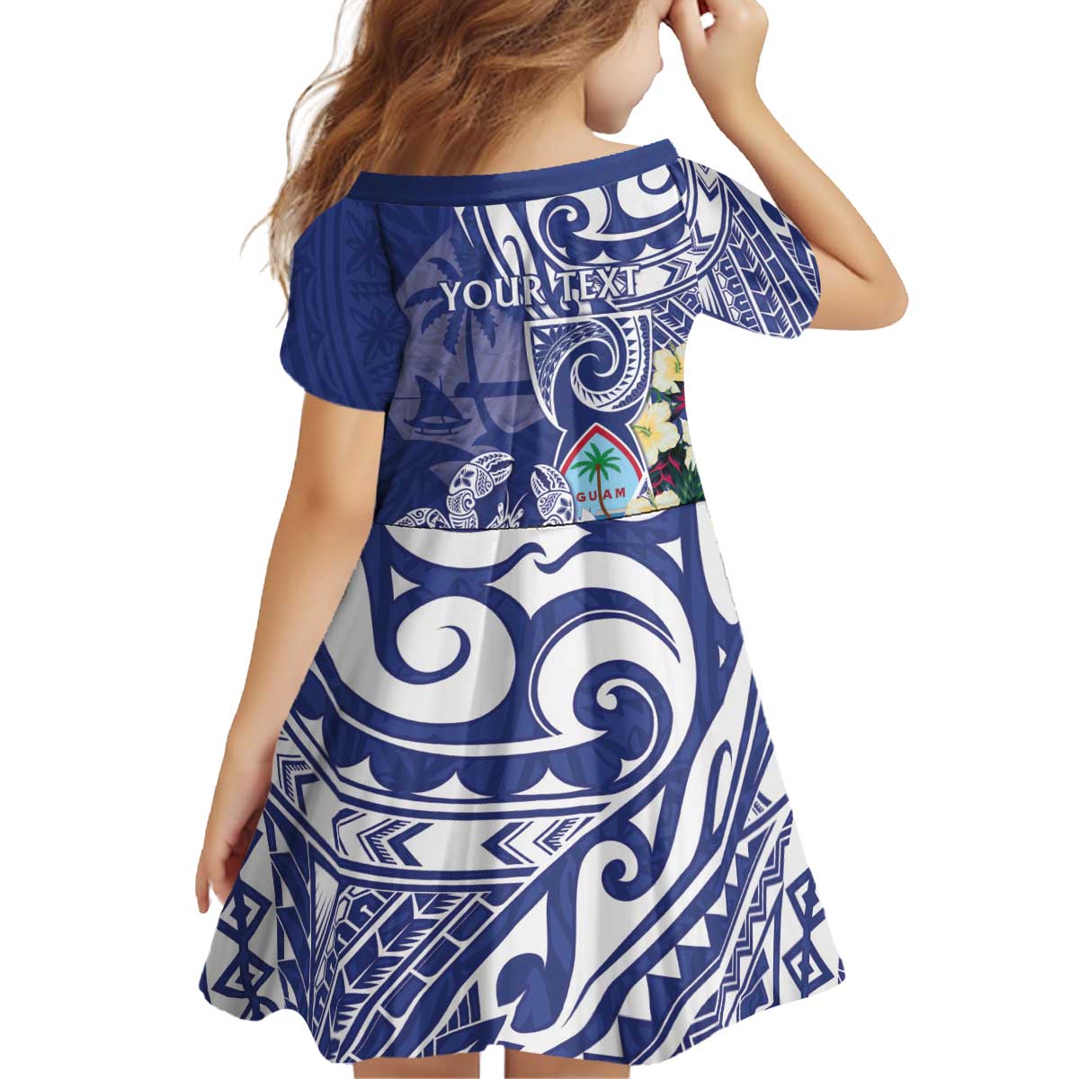 Personalised Hafa Adai Guam Kid Short Sleeve Dress Latte Stone With Coconut Crab