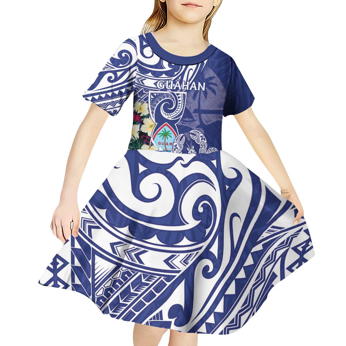 Personalised Hafa Adai Guam Kid Short Sleeve Dress Latte Stone With Coconut Crab