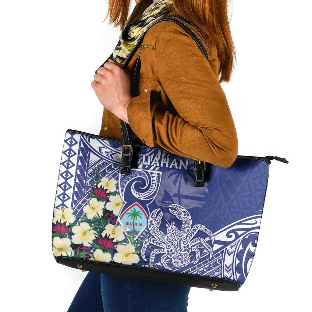 Hafa Adai Guam Leather Tote Bag Latte Stone With Coconut Crab