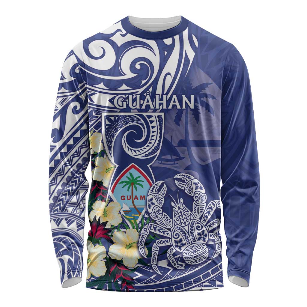 Personalised Hafa Adai Guam Long Sleeve Shirt Latte Stone With Coconut Crab