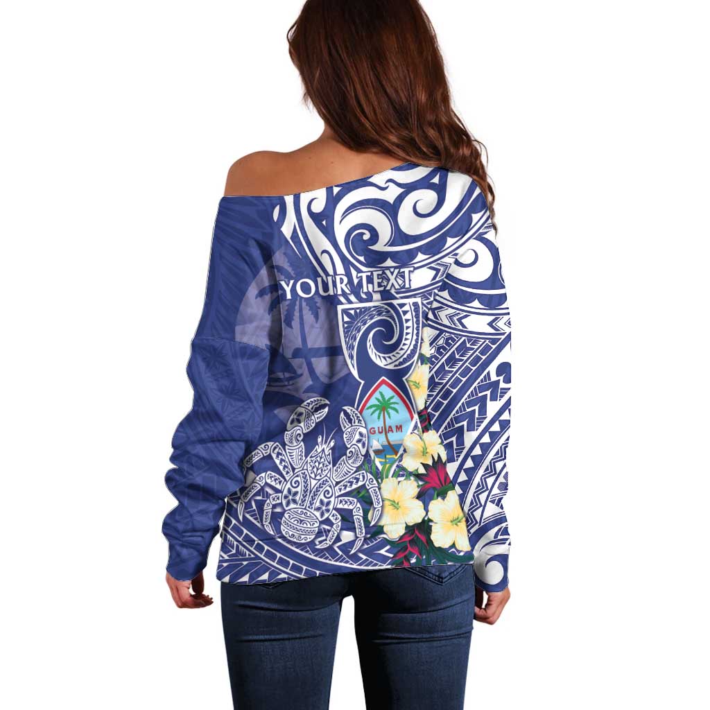 Personalised Hafa Adai Guam Off Shoulder Sweater Latte Stone With Coconut Crab
