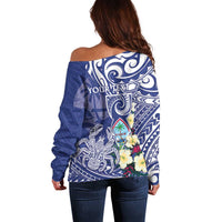 Personalised Hafa Adai Guam Off Shoulder Sweater Latte Stone With Coconut Crab