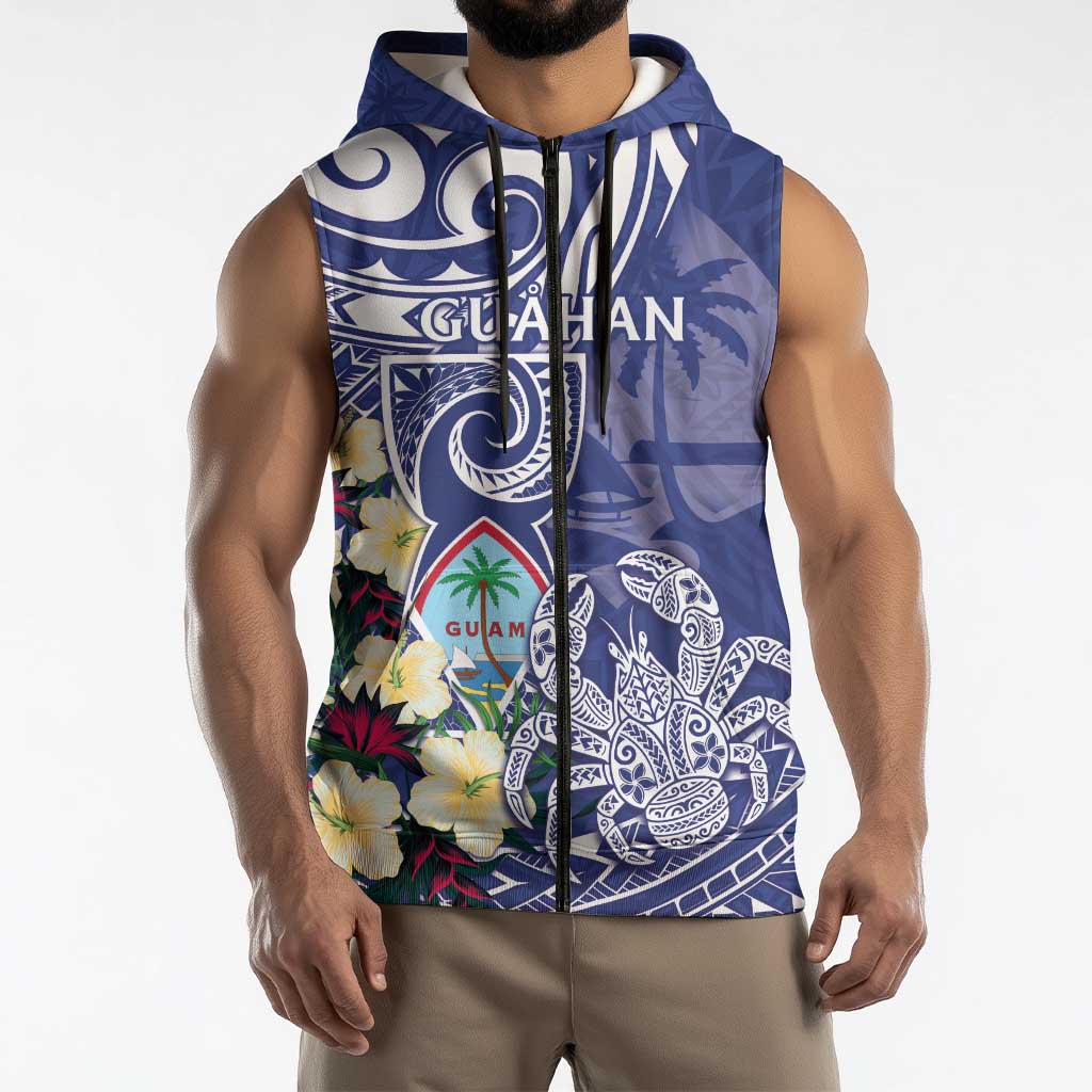 Personalised Hafa Adai Guam Sleeveless Zip Hoodie Latte Stone With Coconut Crab