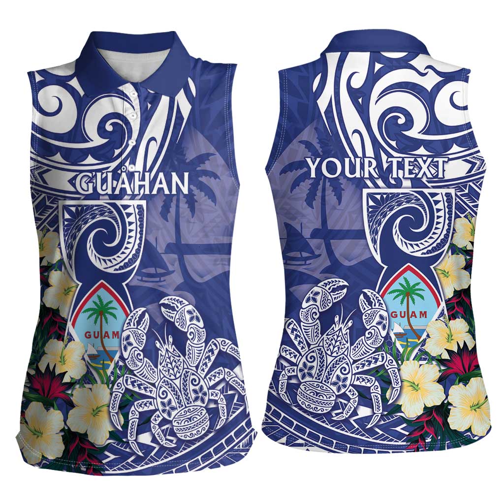 Personalised Hafa Adai Guam Women Sleeveless Polo Shirt Latte Stone With Coconut Crab