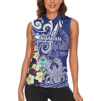 Personalised Hafa Adai Guam Women Sleeveless Polo Shirt Latte Stone With Coconut Crab