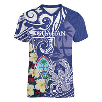 Personalised Hafa Adai Guam Women V-Neck T-Shirt Latte Stone With Coconut Crab