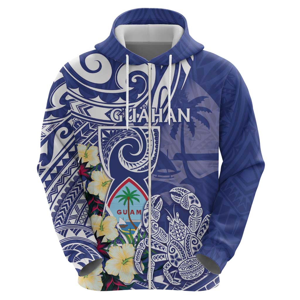 Personalised Hafa Adai Guam Zip Hoodie Latte Stone With Coconut Crab