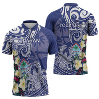 Personalised Hafa Adai Guam Zipper Polo Shirt Latte Stone With Coconut Crab