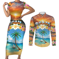 Guam Couples Matching Short Sleeve Bodycon Dress and Long Sleeve Button Shirt Eternal Summer Sunset Beach