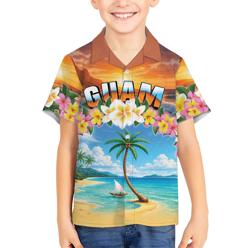 Guam Family Matching Long Sleeve Bodycon Dress and Hawaiian Shirt Eternal Summer Sunset Beach