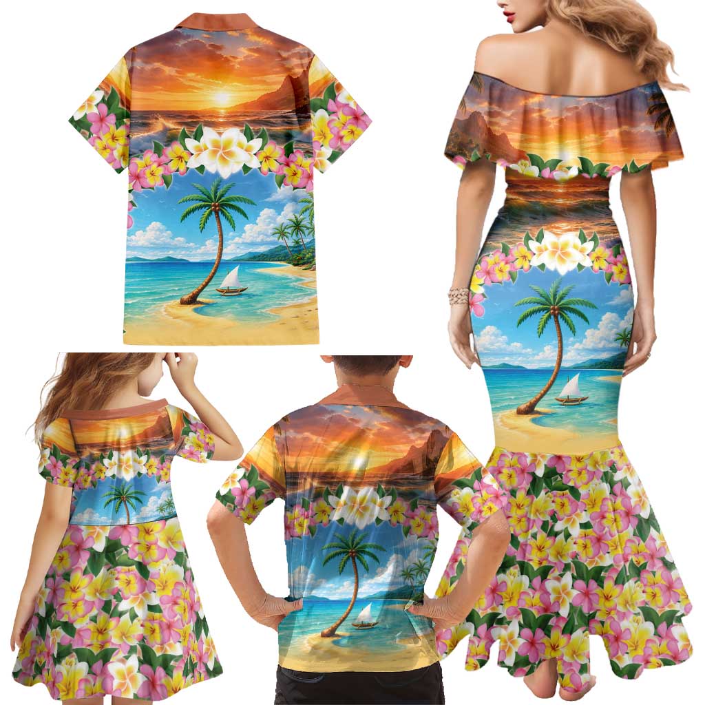 Guam Family Matching Mermaid Dress and Hawaiian Shirt Eternal Summer Sunset Beach