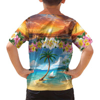 Guam Family Matching Off The Shoulder Long Sleeve Dress and Hawaiian Shirt Eternal Summer Sunset Beach LT05 - Polynesian Pride