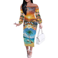 Guam Family Matching Off The Shoulder Long Sleeve Dress and Hawaiian Shirt Eternal Summer Sunset Beach LT05 Mom's Dress Colorful - Polynesian Pride