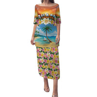 Guam Family Matching Puletasi and Hawaiian Shirt Eternal Summer Sunset Beach